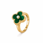 Каблучка Vintage Alhambra, з діамантом 0,06ct та малахітом